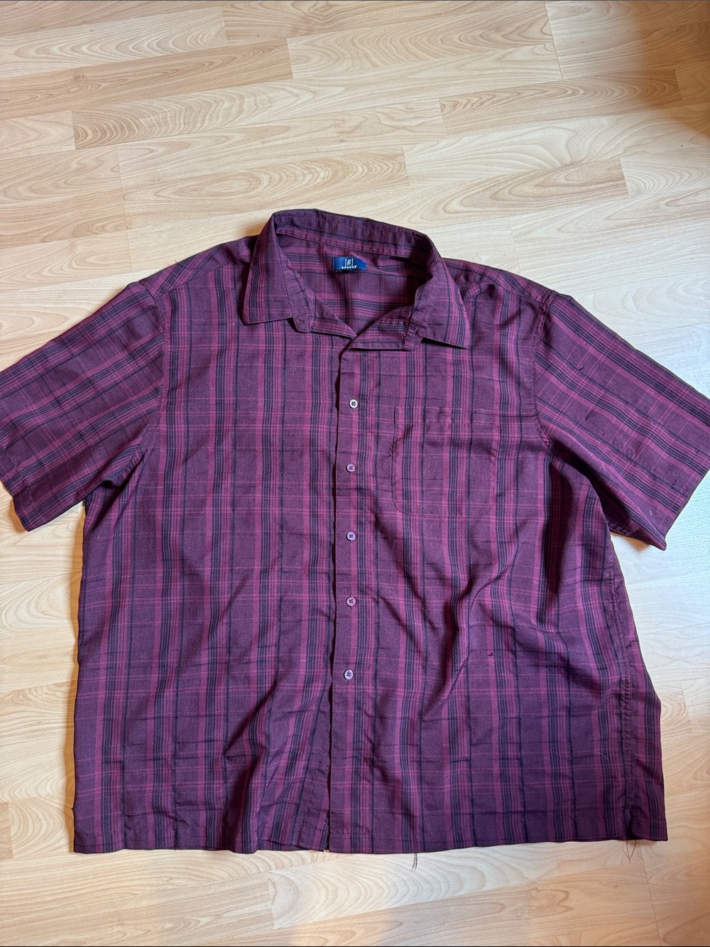 George Men's Burgundy Plaid Short-Sleeve Button-Down Shirt